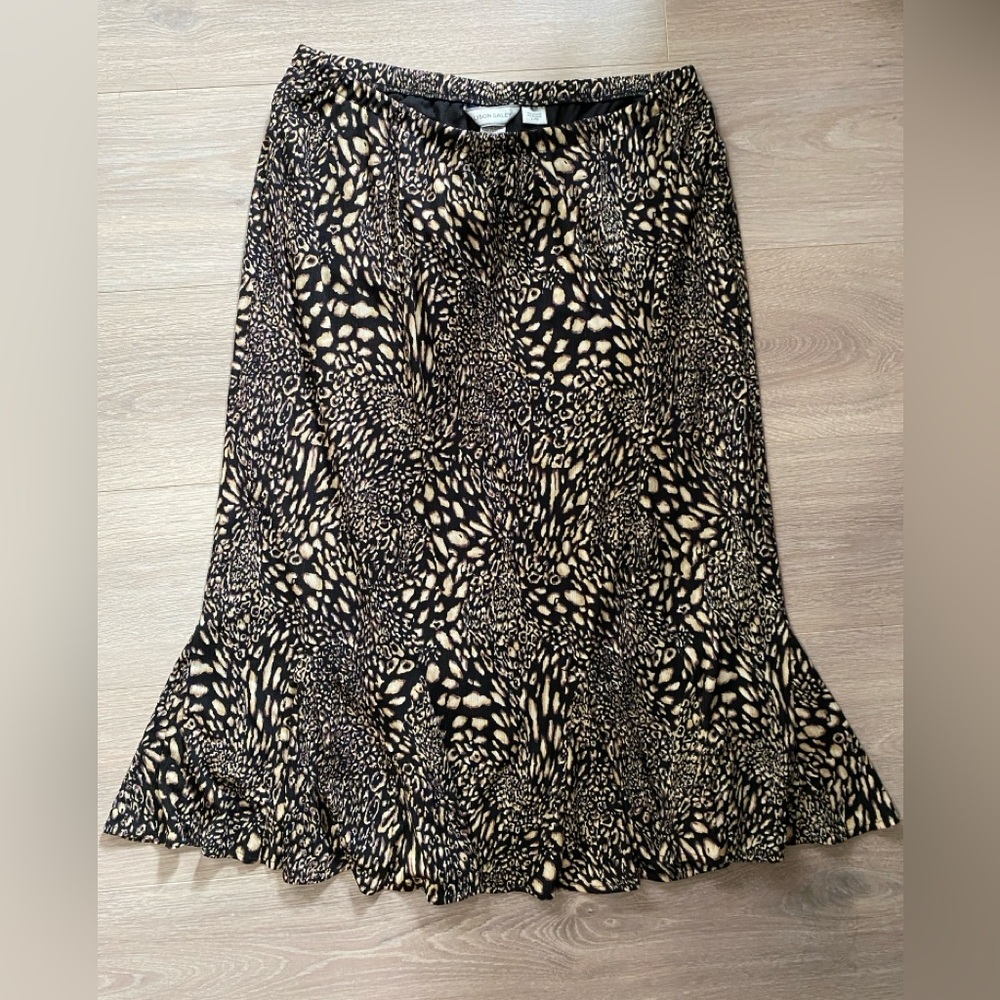 Vintage Allison Daley Black and White Ruffled Trumpet Midi Skirt